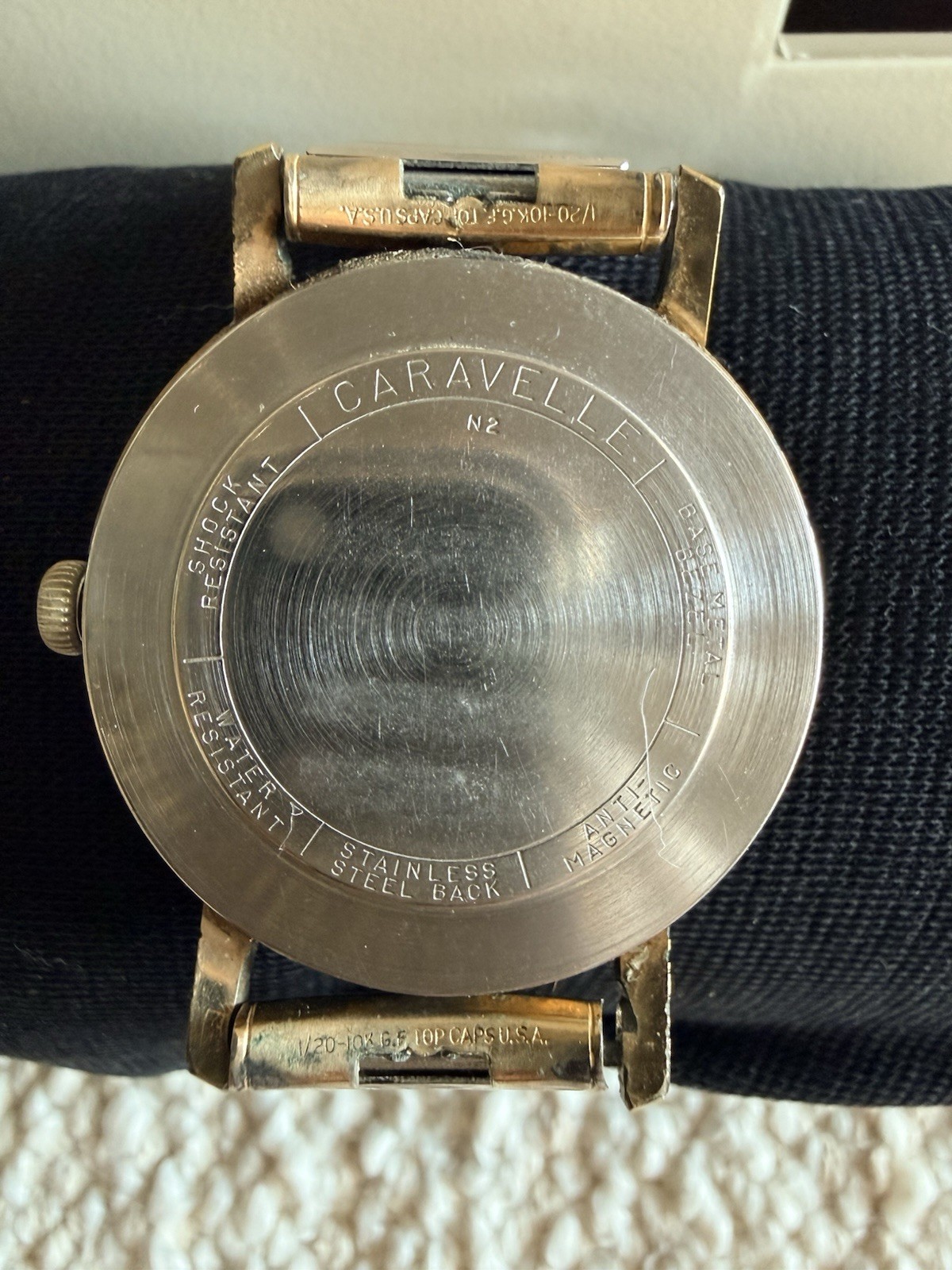 Vintage 1972 Caravelle By Bulova Mens Mechanical Watch Gold Tone Speidel⁠