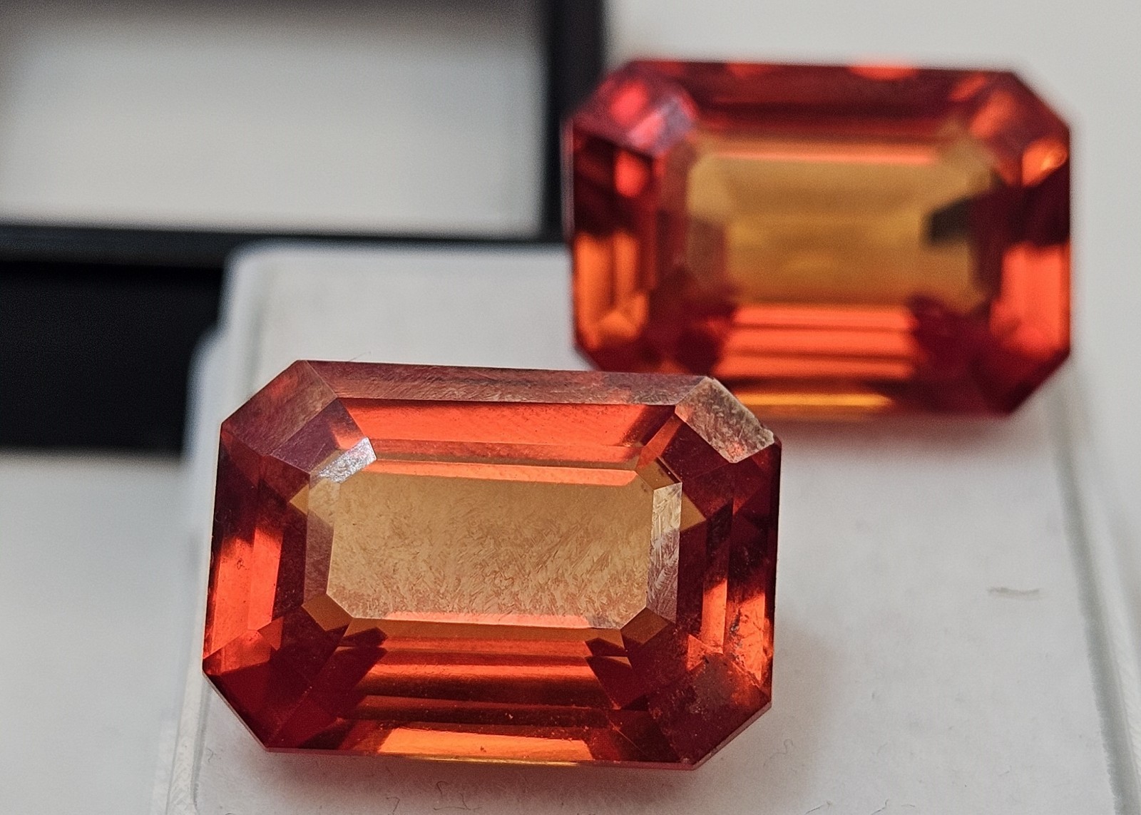Emerald Cut Pair Padparadscha Sapphire 22+ Ct Loose Gemstone For Earring Making