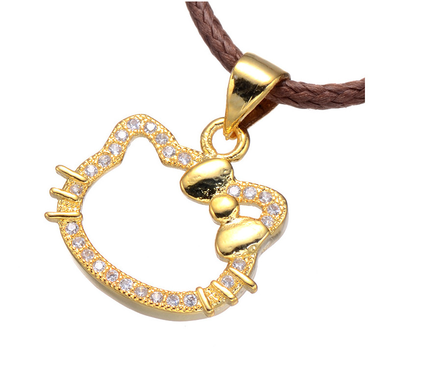 2Pcs Bow Cat Face Pave Cubic Zirconia Gold Plated Pendant Bracelet Charm DIY J8