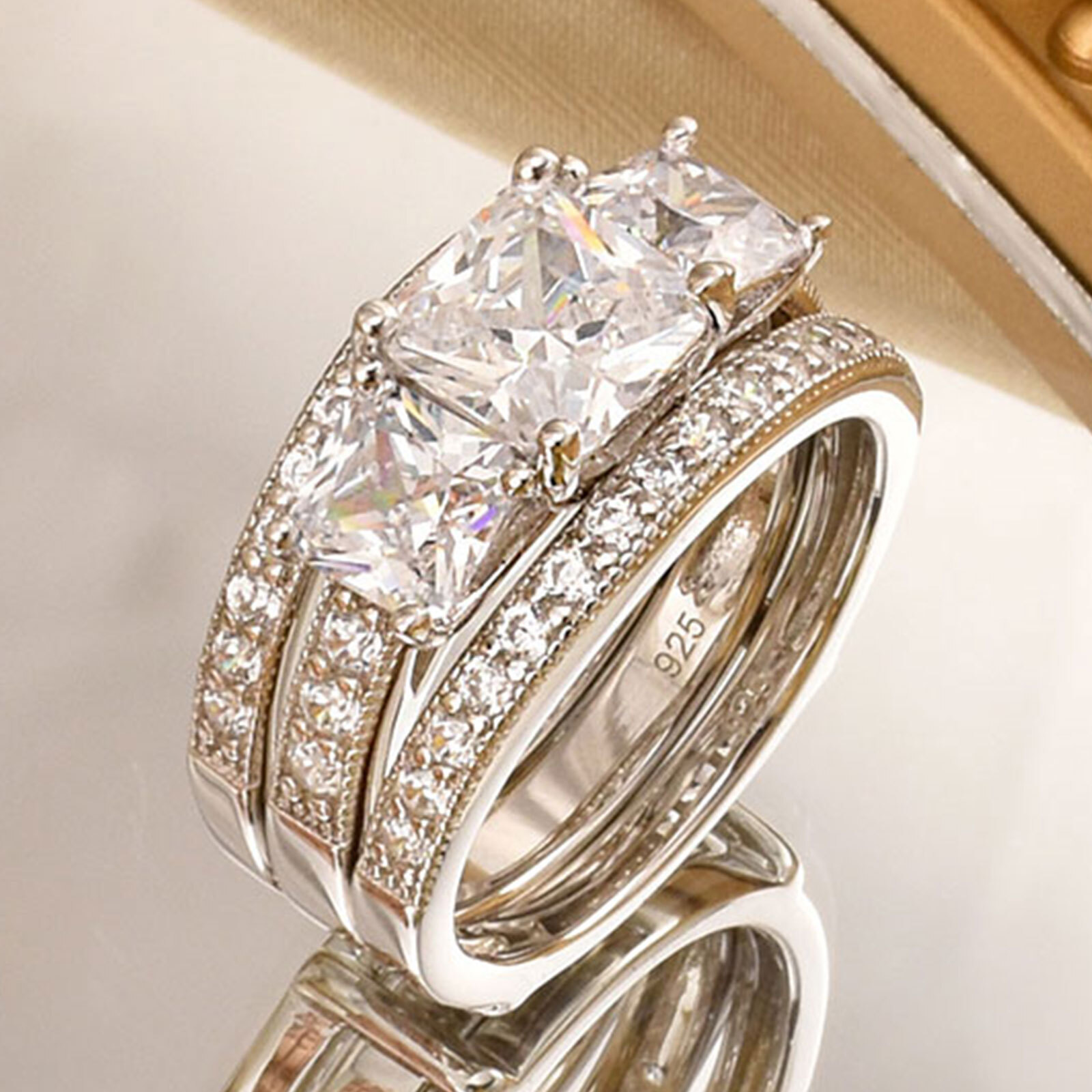 Interchangeable Three Stone Engagement Wedding Ring Set 5A CZ Ring Enhancer Set