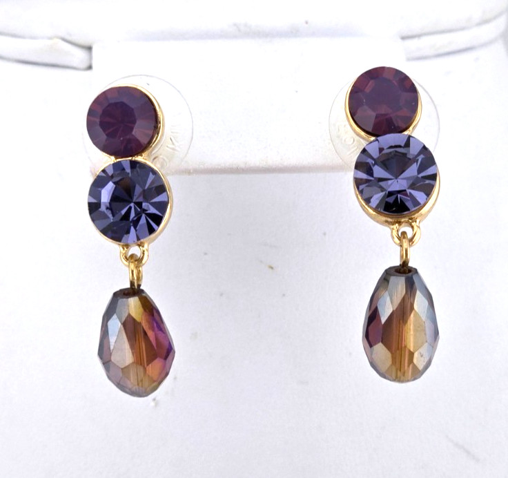 KIRKS FOLLY Crystal Wishes Carrie Pierced Earrings shades of PURPLE GT 82