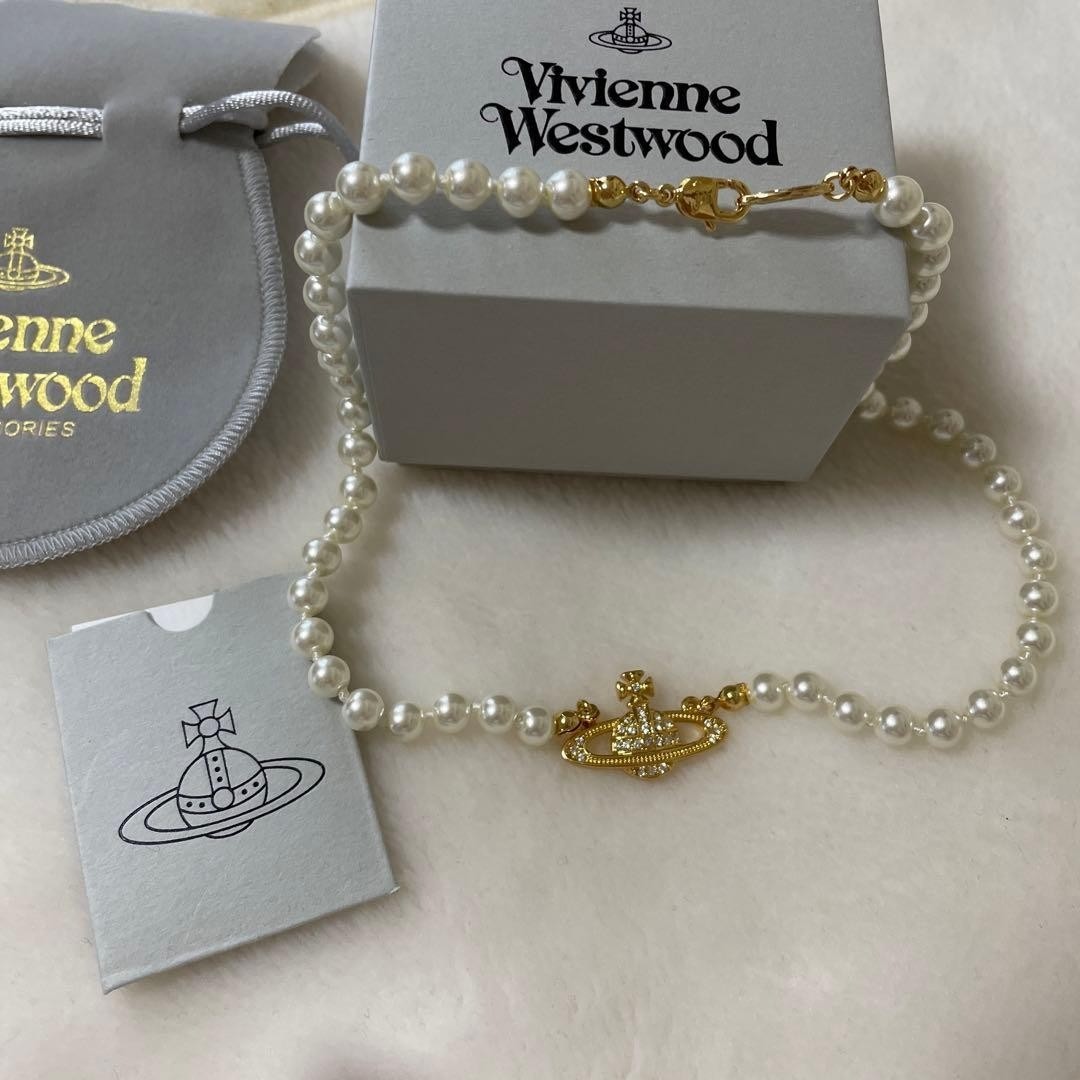 Vivienne Westwood Necklace Pearl Choker Gold w/Pouch NO BOX