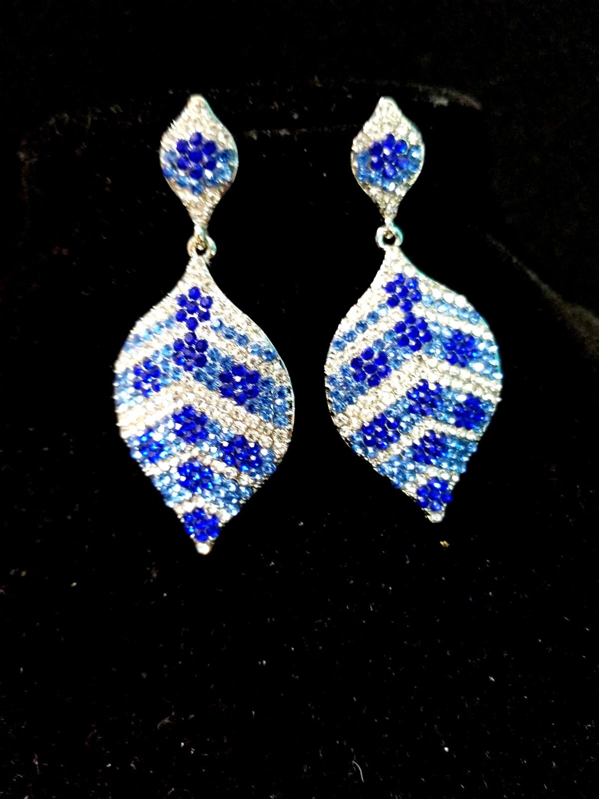 Chandelier Rhinestone Crystal Pageant Bridal Earrings Blue Drop Dangle 2.8 In