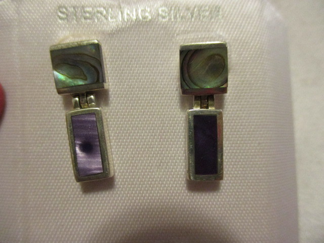 Sterling Silver Pierced Dangle Earring With Genuine Abalone Just under 1″ Long