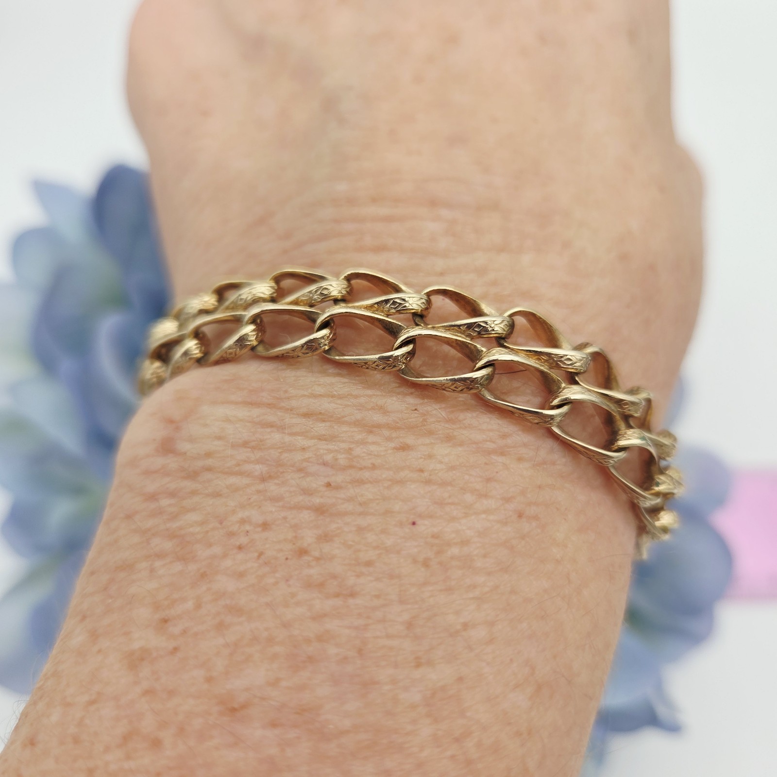 Vintage GF Bracelet Double Row Push Lock Gold Filled No Safety Chain 7″ Long