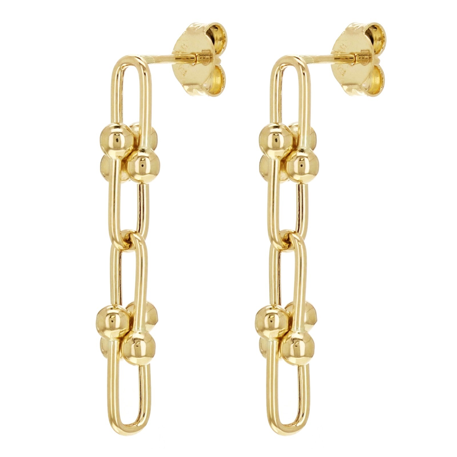 Italian 14k Yellow Gold U Link Dangle Earrings 1.2″ 6mm 2.4 grams