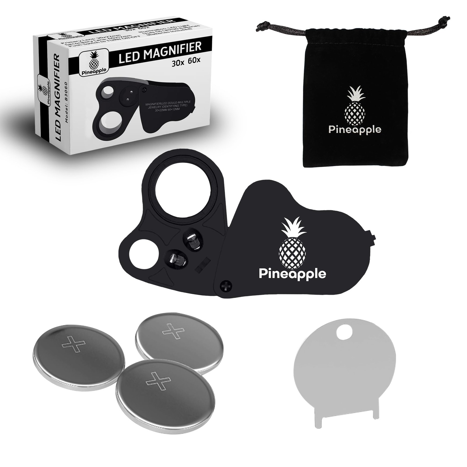 Jewelers Loupe, 2 Pack Magnifying Glass with Light, 30X 60X 90X Jewelers Loop