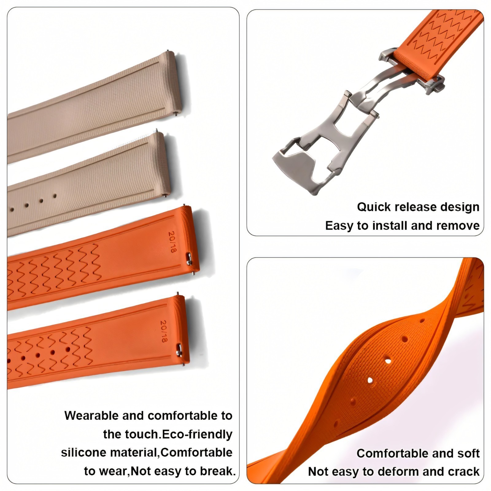 New Style FKM Rubber Watch Strap For 20mm 21mm 22mm Folding Buckle Watchbands