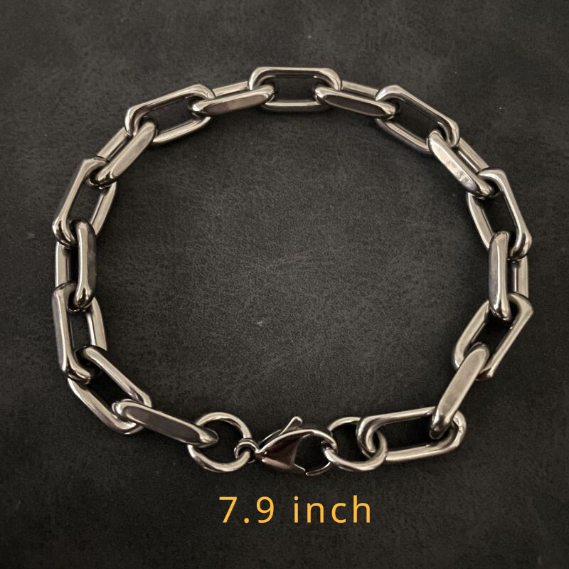 New 8mm Pure Titanium Chain Bracelet Men’s Women Flat O-Chain Anti Allergy 7.9″