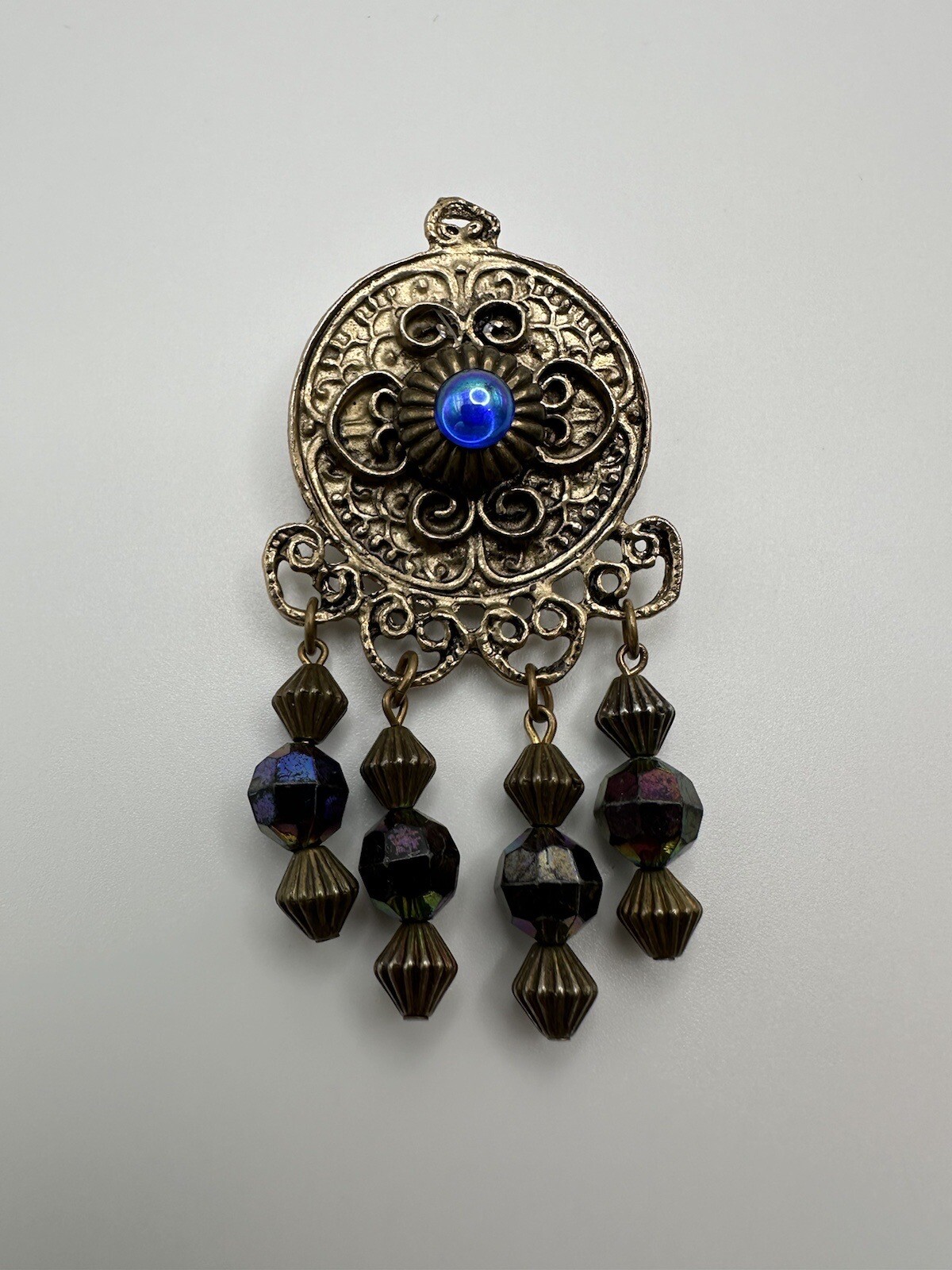 Vintage Gold Blue Accent Dangle Brooch 7 x 3.6 cm BB10