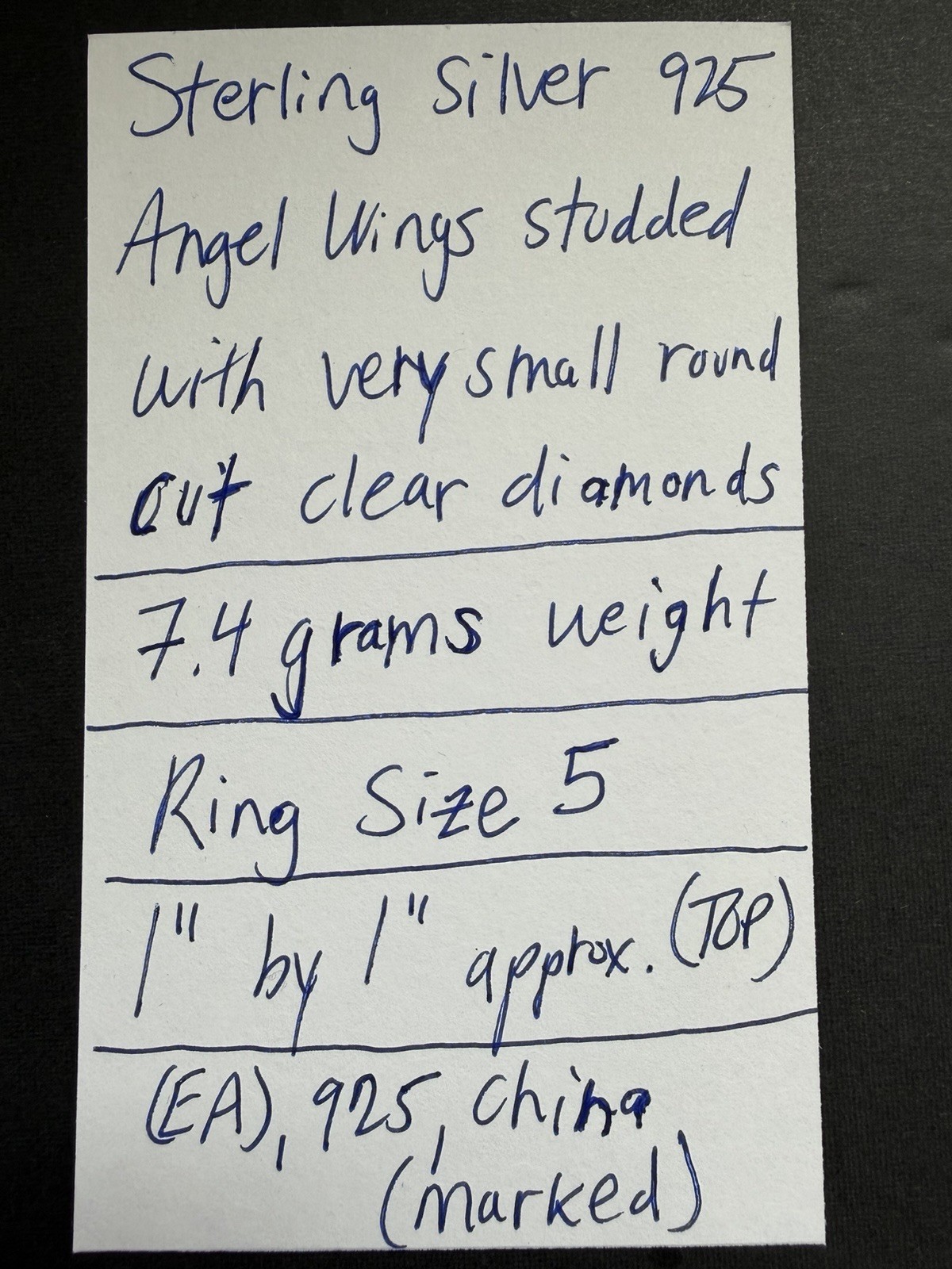 Sterling Silver 925 Angel Wings Studded With Diamonds Ring Size 5 WOW!!