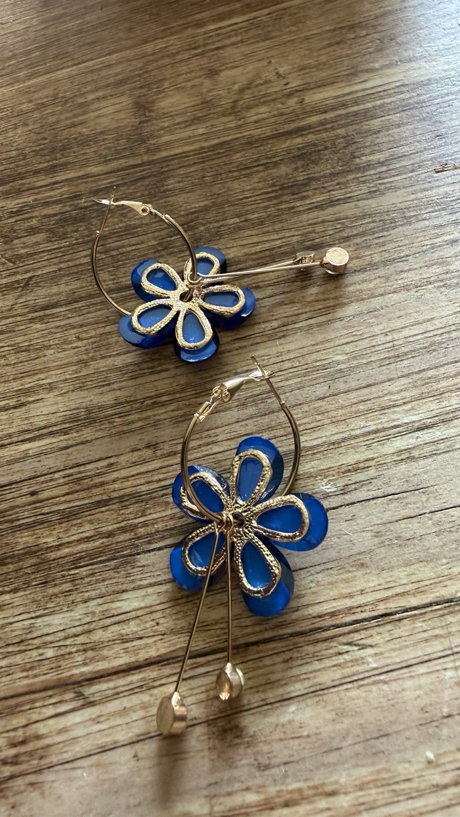 Versatile Blue Flower Hoop Dangle Earrings 2 1/2” Drop