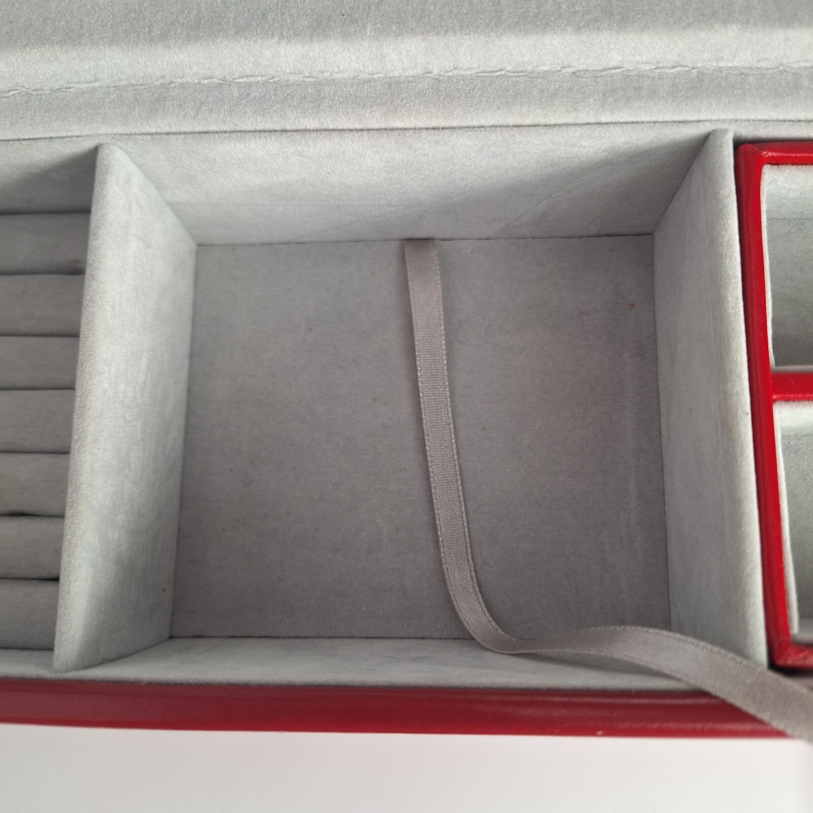 Red Faux Leather Jewelry Box 11″ 3 Piece Fabric Lined Travel Multi Compartment