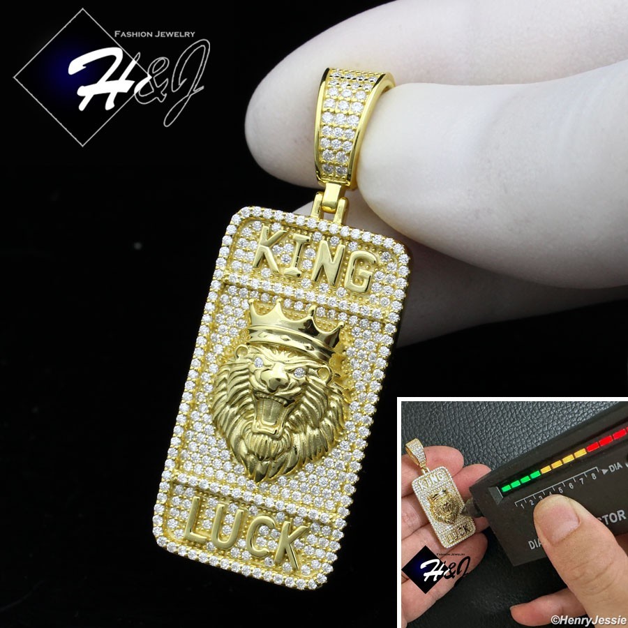 925 STERLING SILVER ICY MOISSANITE GOLD PLATED 3D LION KING HEAD PENDANT*GP539