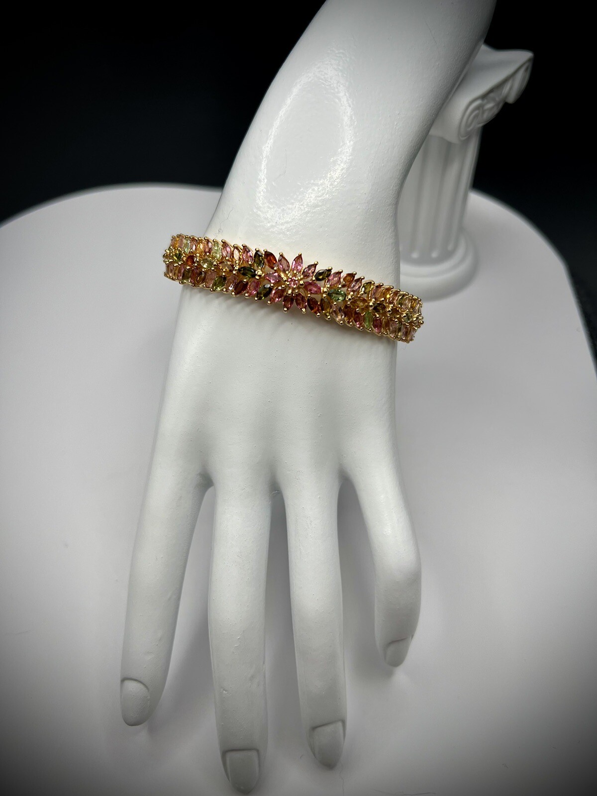 Multi-Tourmaline Bangle Bracelet in Yellow Gold Over Sterling Silver 6.50 In NEW