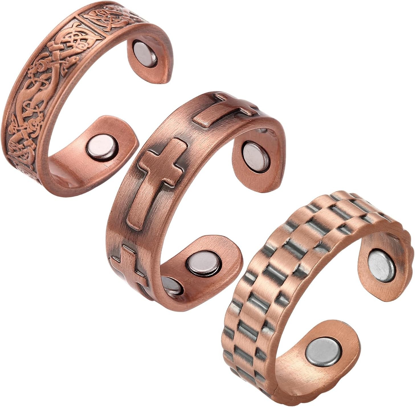 3 Copper Rings for Men Women, 99.9% Pure Copper Magnetic Rings, Adjustable