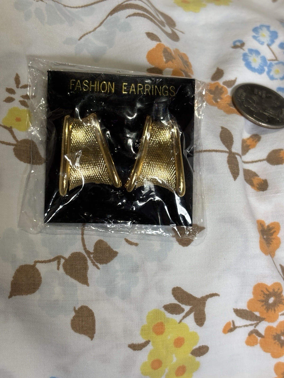 Vintage Gold Tone Textured Triangle Post Earrings NOS 80s Statement