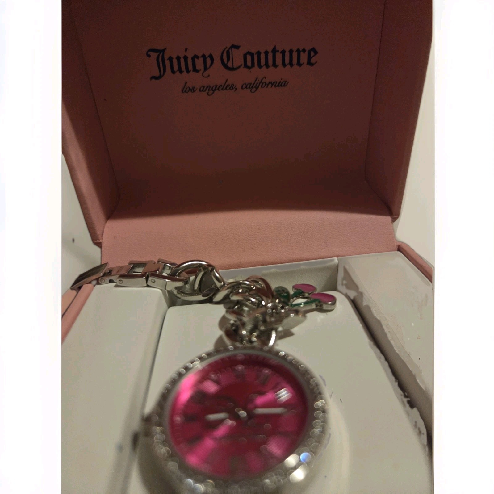 Juicy Couture Pink Dial Charm Bracelet Watch with Cherry – New In BOX