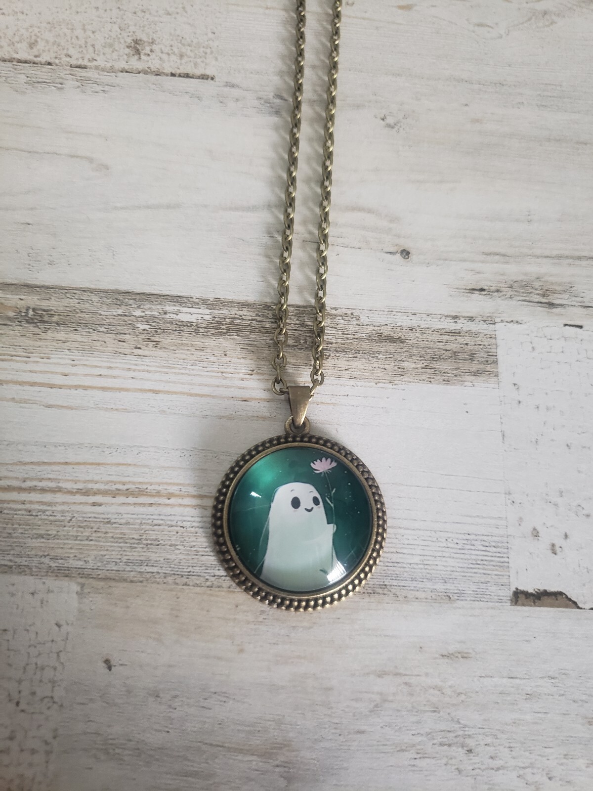 Ghost necklace Halloween jewelry flower green cute love gift plant floral style
