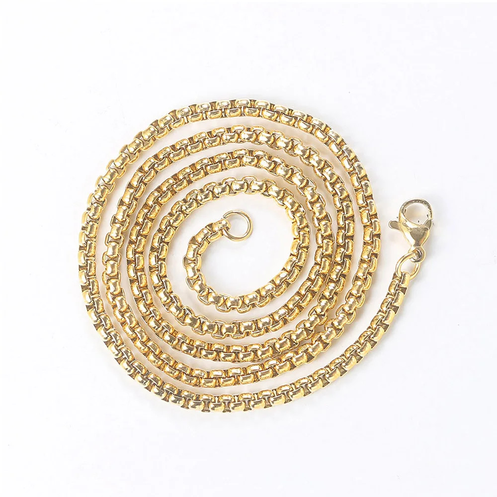Hip Hop Necklaces For Men Women Gold Color Stainless Steel Necklace 3MM Square P