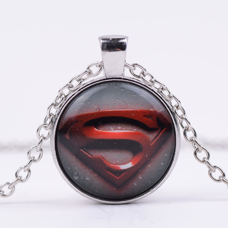 Superhero Batman Superman Cabochon Iron Man Alloy + Glass Chain Pendant Necklace