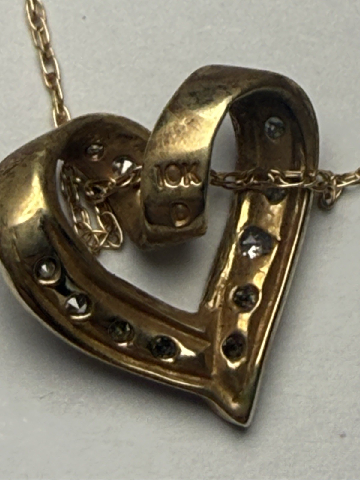 10K Gold Diamond Heart Necklace & Matching Earrings Set 2.82g Round Diamonds
