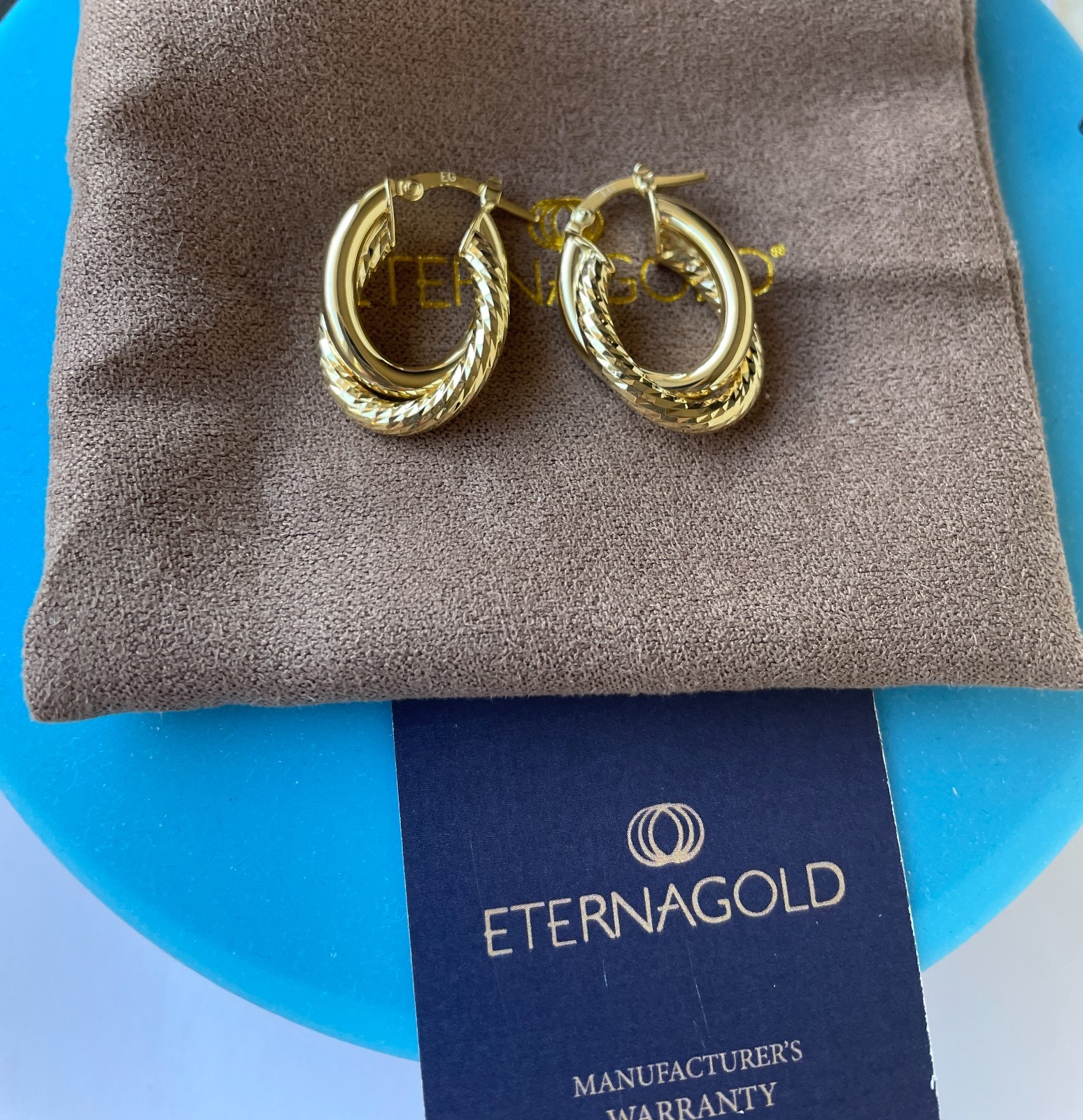 14K EternaGold Polished & Diamond Cut Nested Hoop Earrings, 3.2 grams – NEW!