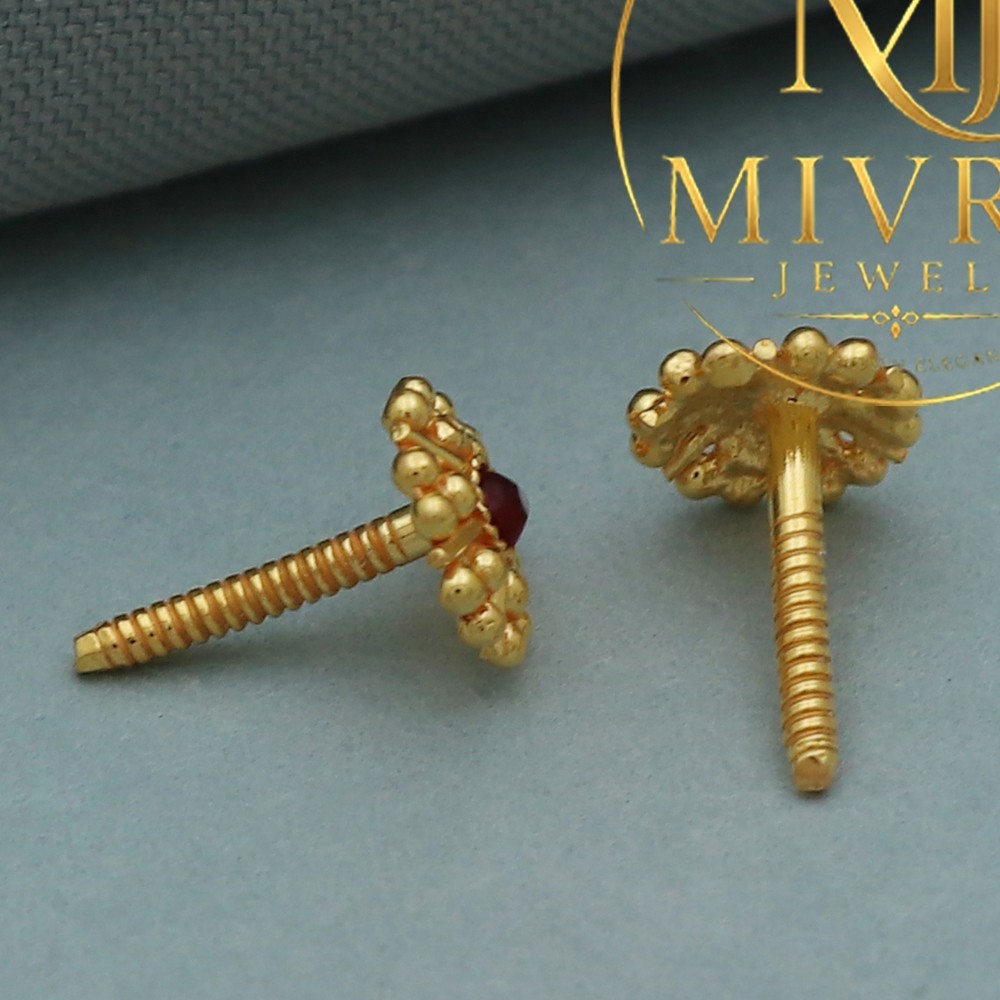 22K Yellow Gold Print Dazzling Stud Earrings For Daughter Easter Gift 0.78g