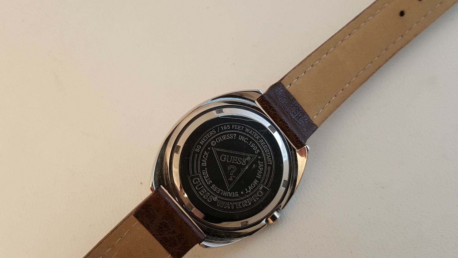 Guess Waterpro watch 50 meters 165 feet Tachymetre with leather band