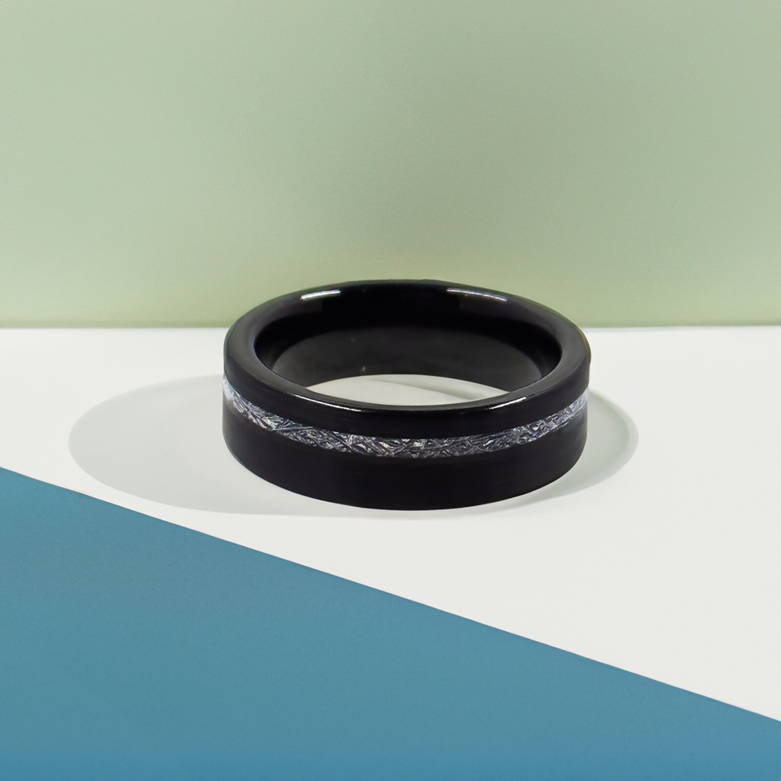 Tungsten Flat Edge Meteorite Ring – Silver, Gold, or Black – 6mm or 8mm