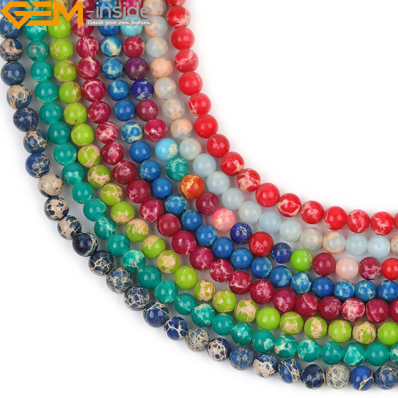 15” Round Assorted Color Stone Beads Natural Sea Sediment Loose Beads Jewelry
