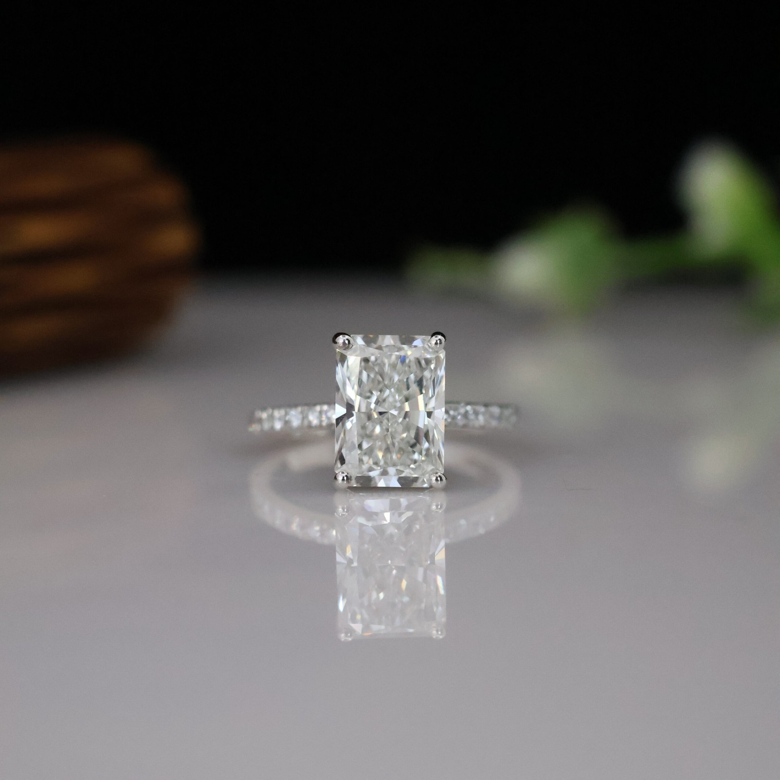 Luxury 5.20Ct Radiant Lab Grown Diamond Ring 18K White Gold Engagement Wedding