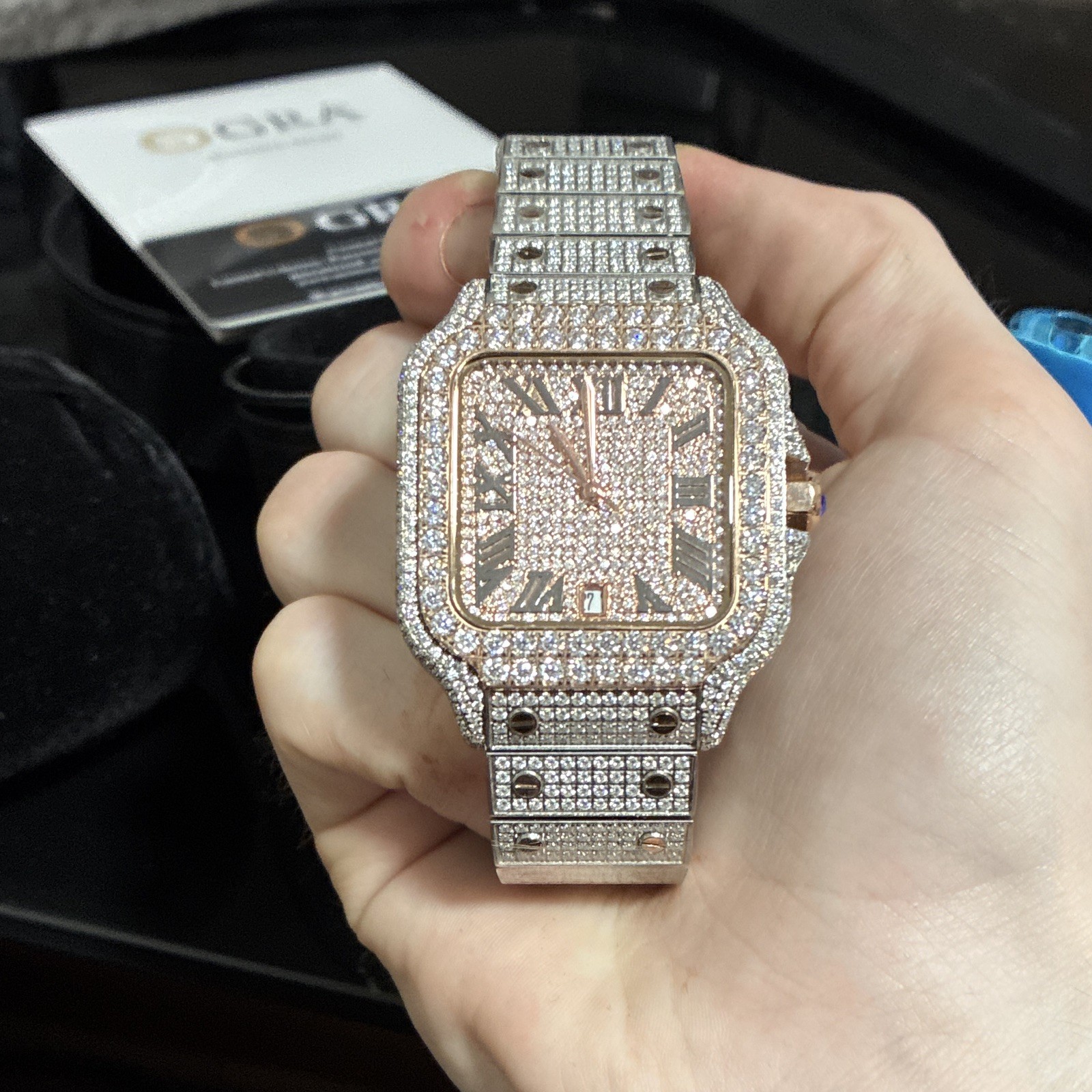 VVS1 Moissanite Iced Out Watch Silver/Rose w Sapphire Glass, Swiss made movement