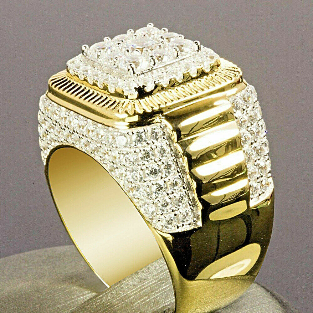 2Ct Round Cut Simulated Diamond Men’s Pinky Ring Band 925 Silver Gold Plated