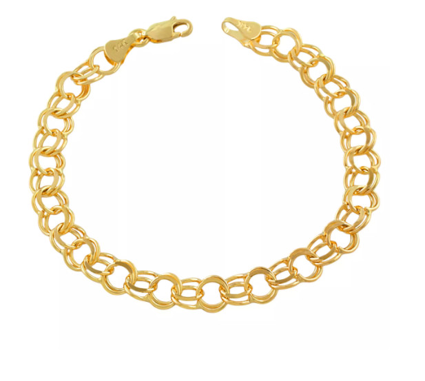 Charm Bracelet in 14k Yellow Gold Double Link