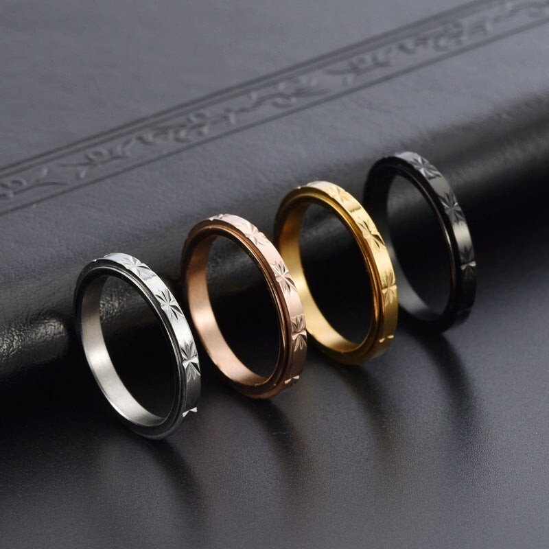 Thin 3mm Anxiety Fidget Spinner Band Ring in Titanium Steel
