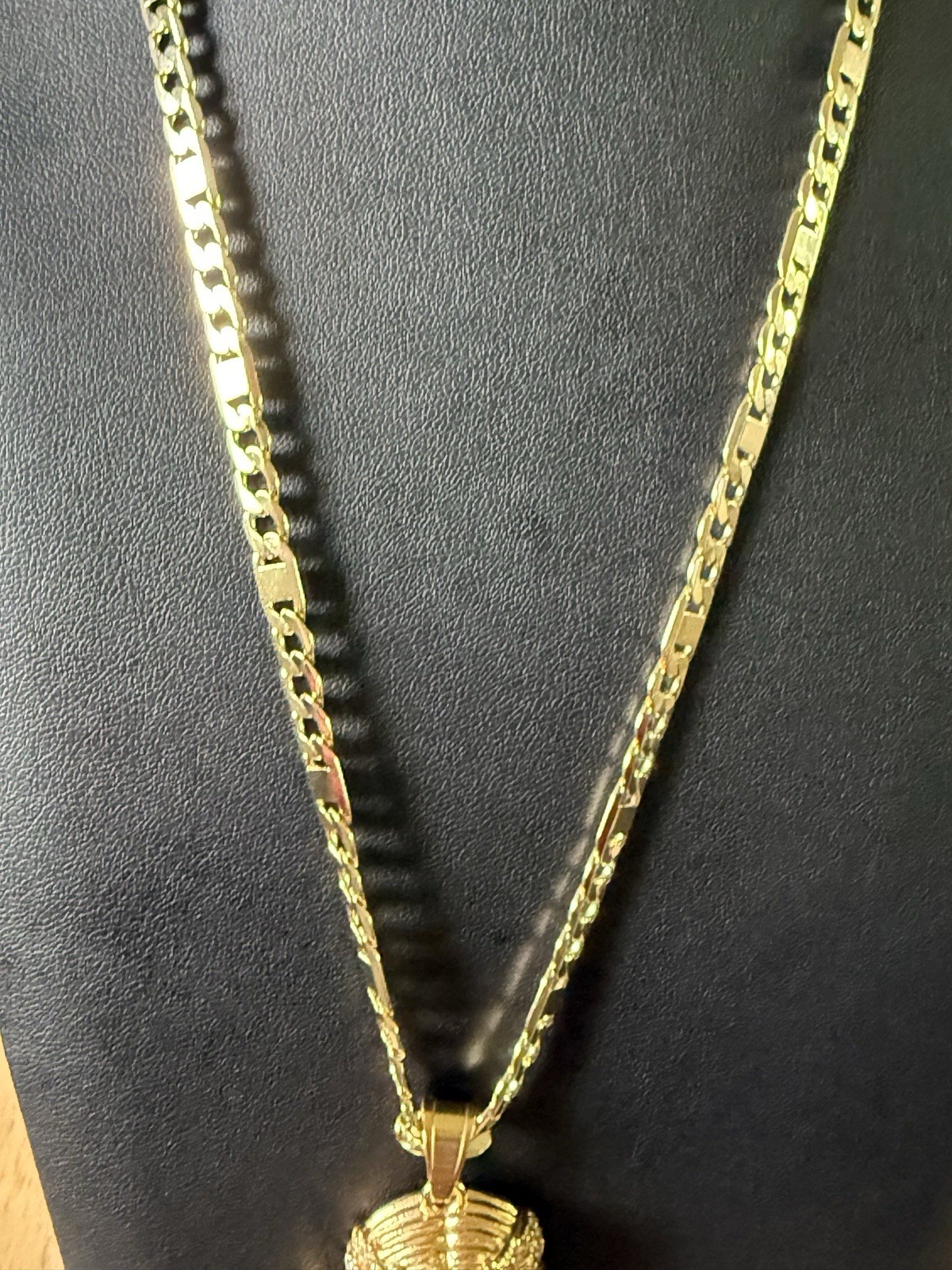 Gold Figaro Chain none tarnish Jesus Head Pendant White CZ Lobster