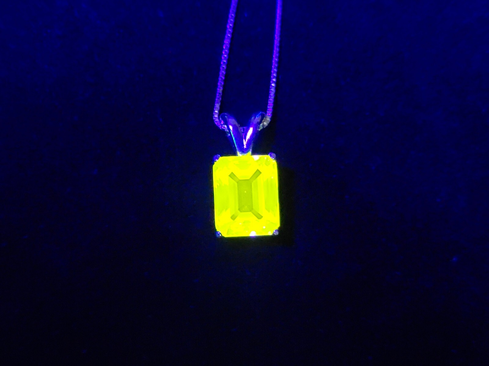 4ct Sterling YAG Necklace UV Yellow Yttrium Aluminum Garnet Emerald Cut 925