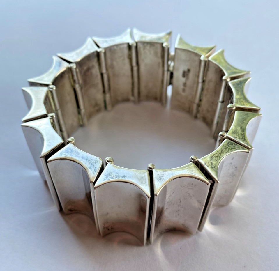 Signed Mexico 925 Heavy Sterling Silver Modern Wide Link Bracelet 173 Grams