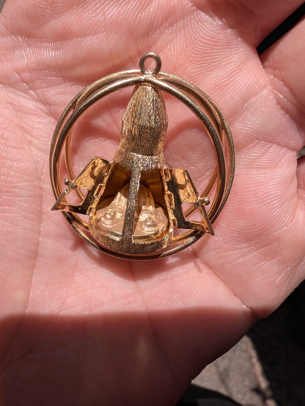 Vintage 14k Gold Mechanical Gemini Space Capsule Charm Pendant Heavy 19g+ NASA