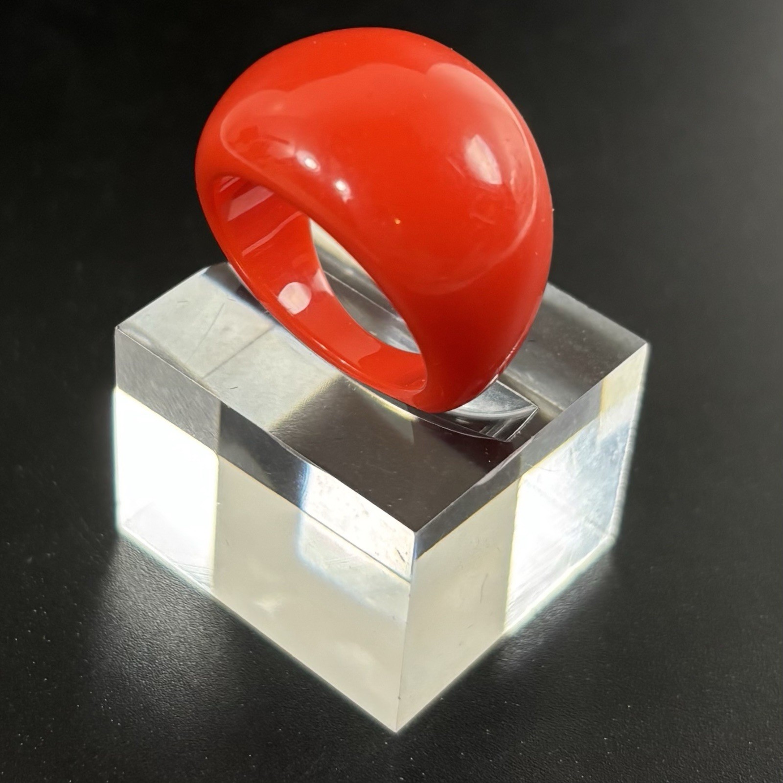 Vintage Lucite Acrylic RED Glossy Chunky Domed Ring Size 6.25 Mod Retro