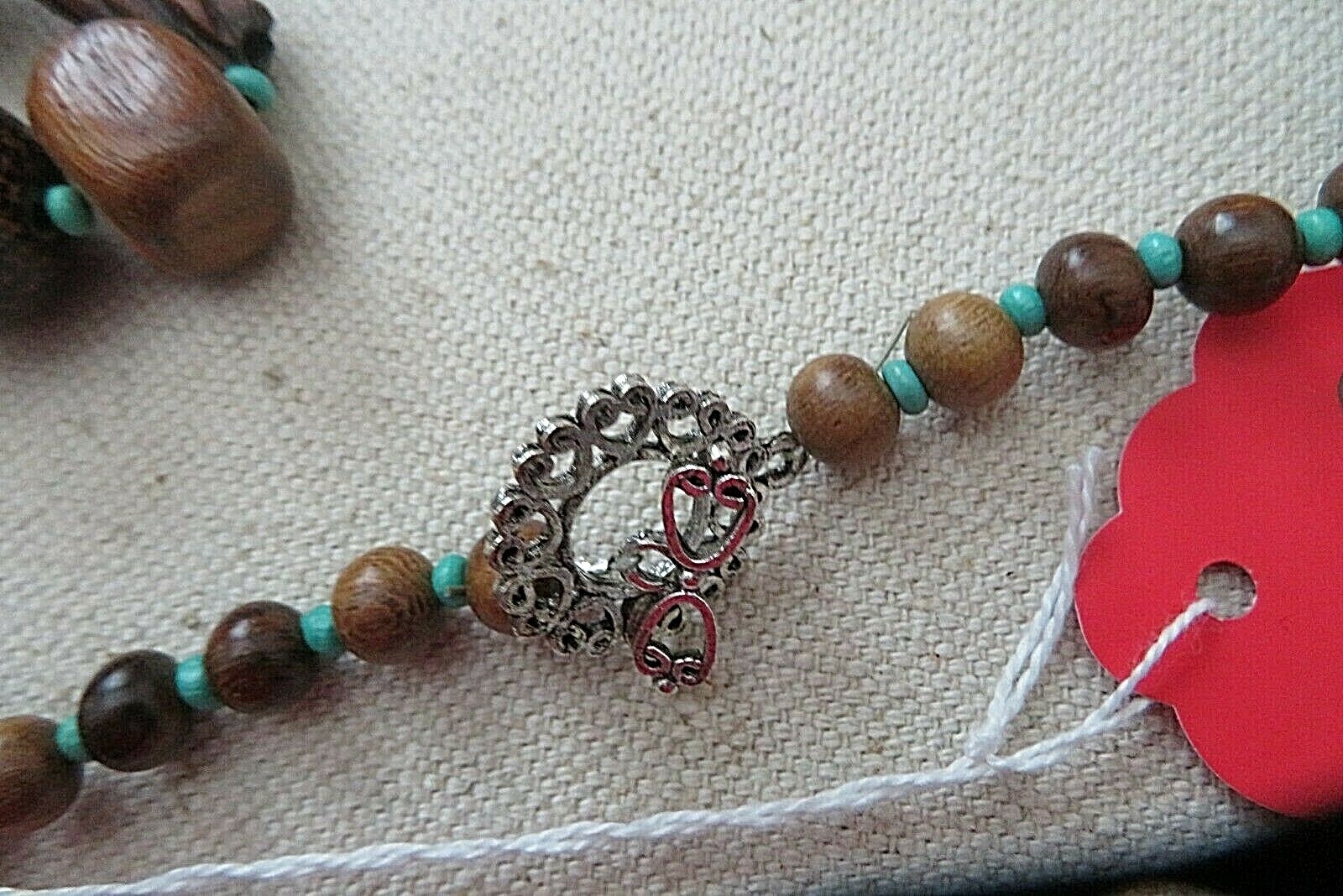 TURQUOISE & Wood ARTISAN 23.5″, 60 cm. Handmade Beaded Necklace, Original, New