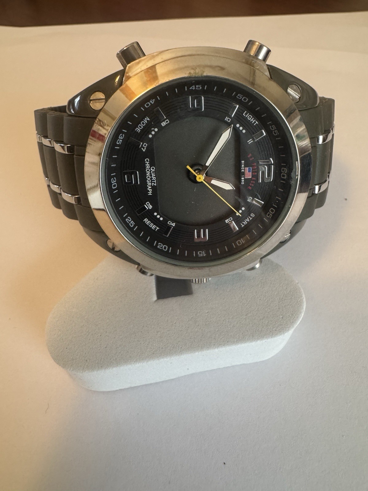 U.S. Polo Assn. Quartz Chronograph Black Rubber Strap Sport Watch Black Dial Box