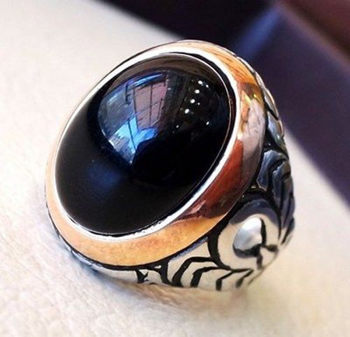 Solid 925 Sterling Silver Natural Black Onyx Gemstone Signet Men’s Unisex Ring