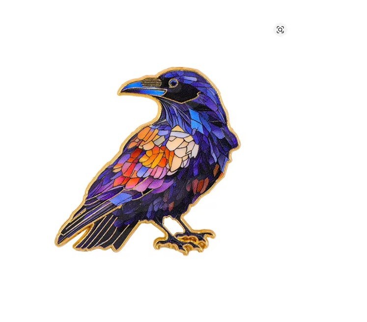 Colourful Raven Enamel Pin Badge Brooch Bird Jewellery Gift Gothic Nature