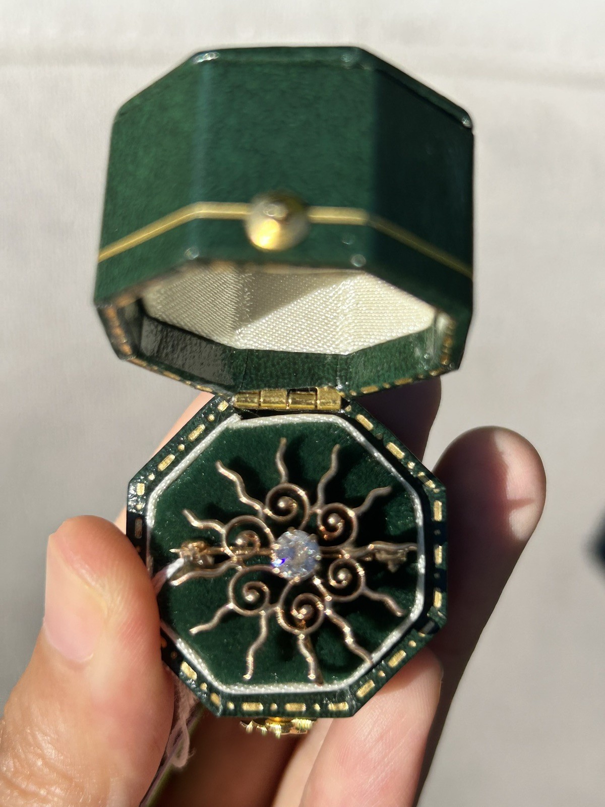 Antique Victorian 14K Gold Old European Cut Diamond Starburst Brooch Pendant
