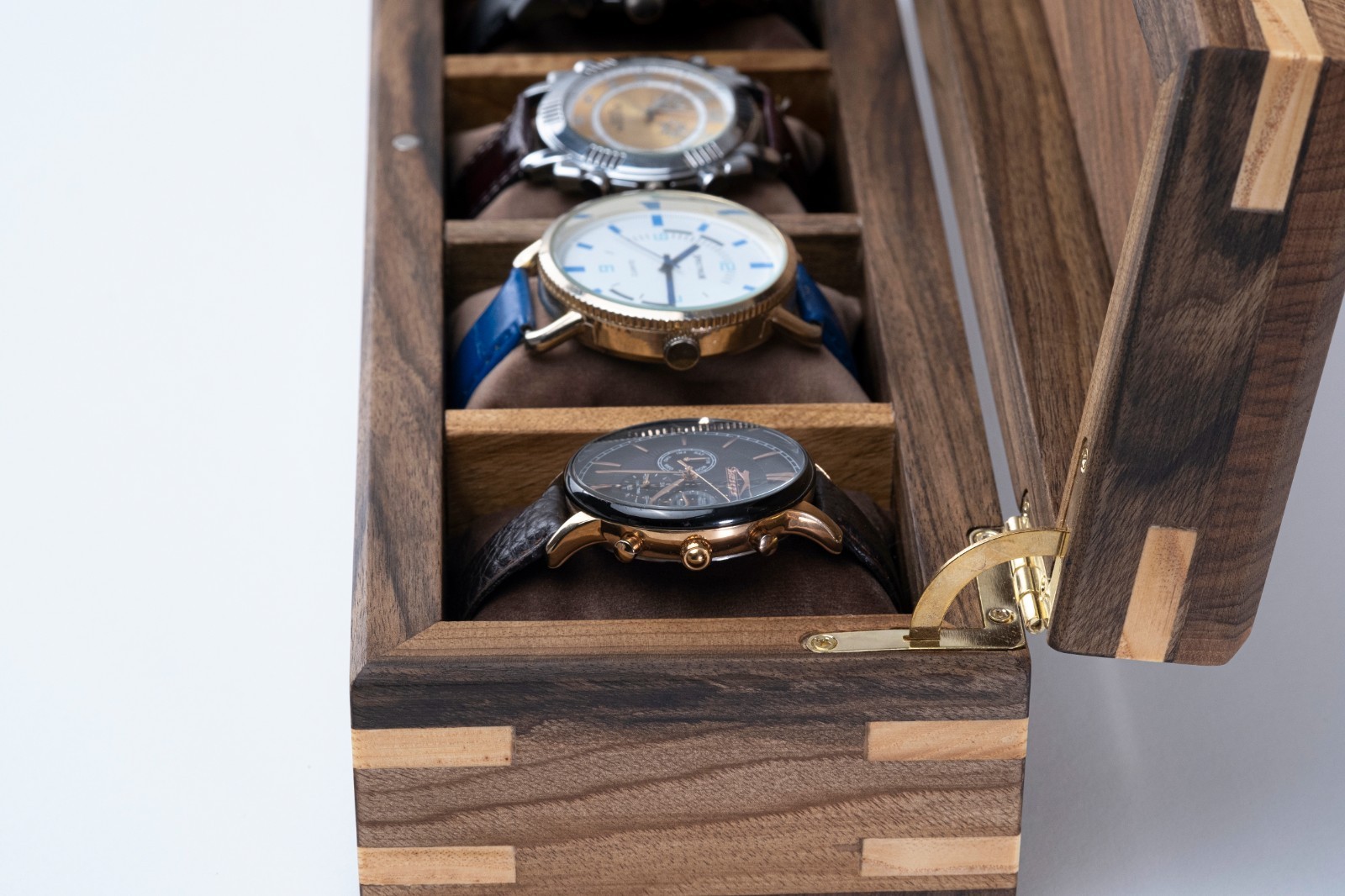 Walnut Watch Box, Handmade Watch Storage, Personalized Watch Case (5 Slot)