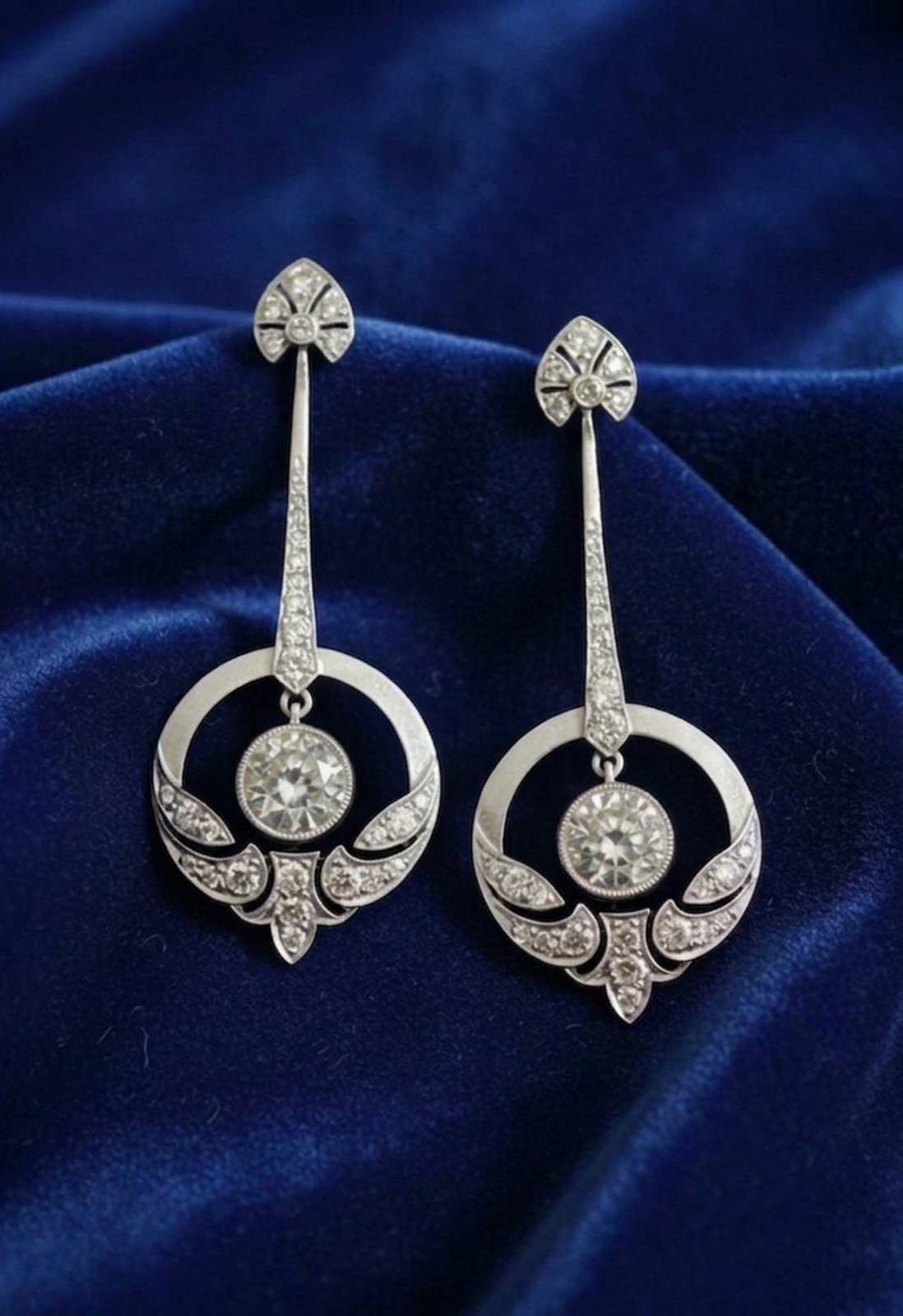 Old European Cut Lab Created Diamond 14K Gold Vintage Style Dangle Drop Earrings