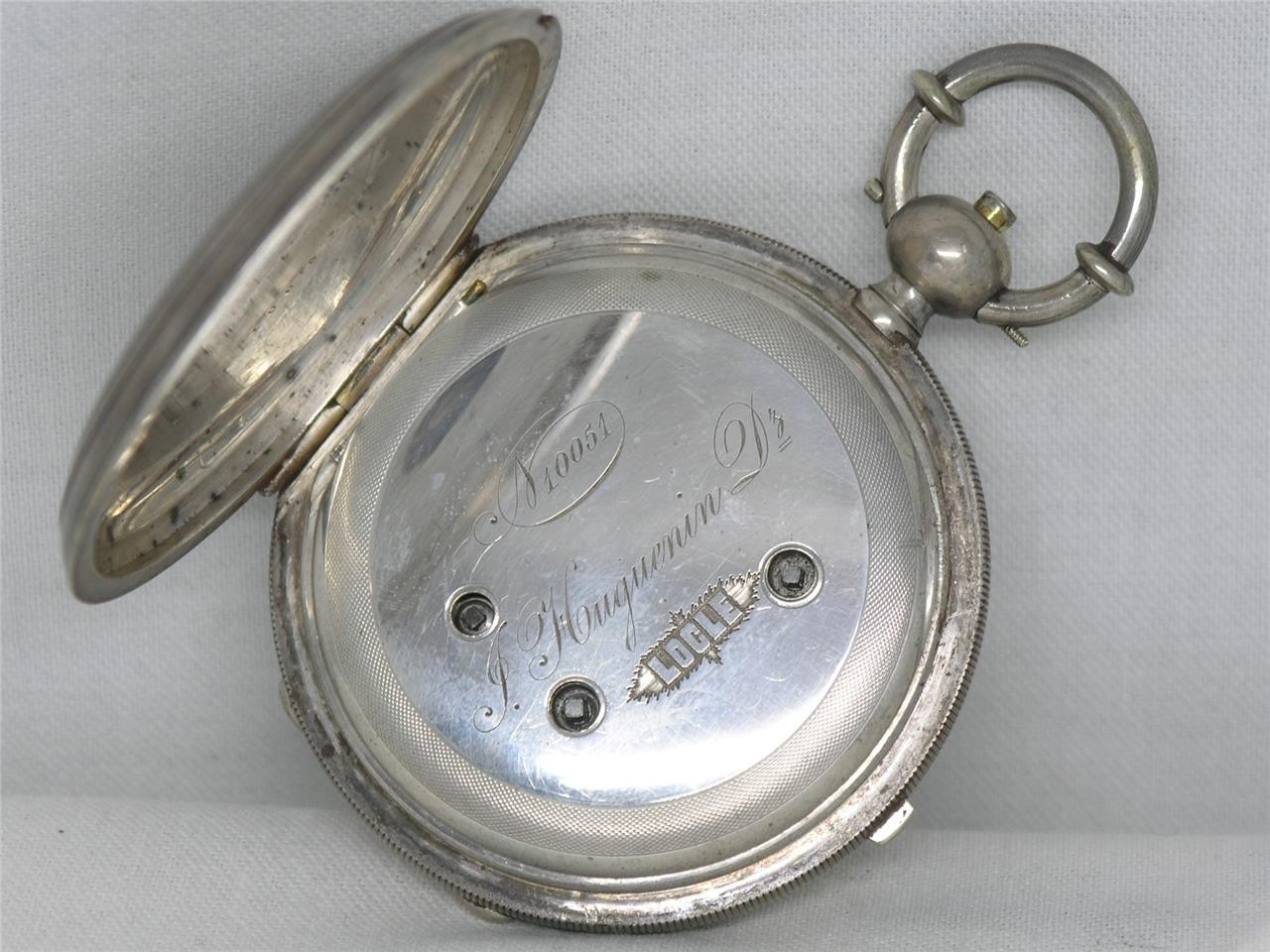 ANTIQUE 57MM HUGUENIN 1/4 JUMP SECONDS POCKETWATCH, ORIGINAL CASE, RUNNING!
