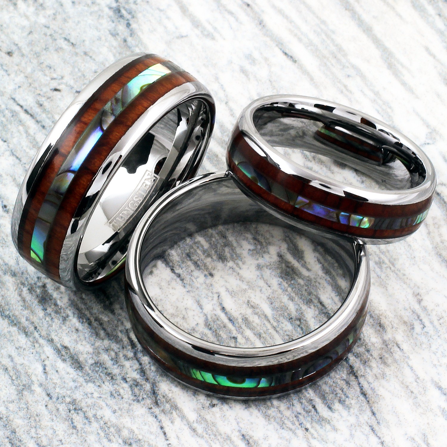 6/8mm Tungsten Men’s Hawaiian Koa Wood & Abalone Wedding Band Ring-Engraving TW